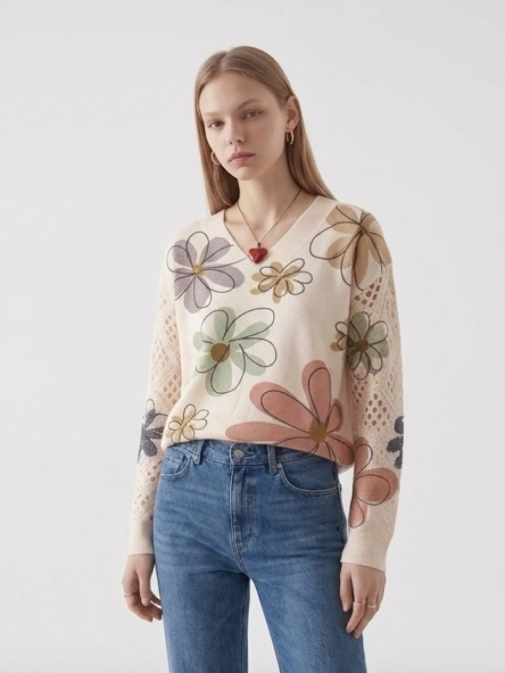 Floral V-Neck Sweater